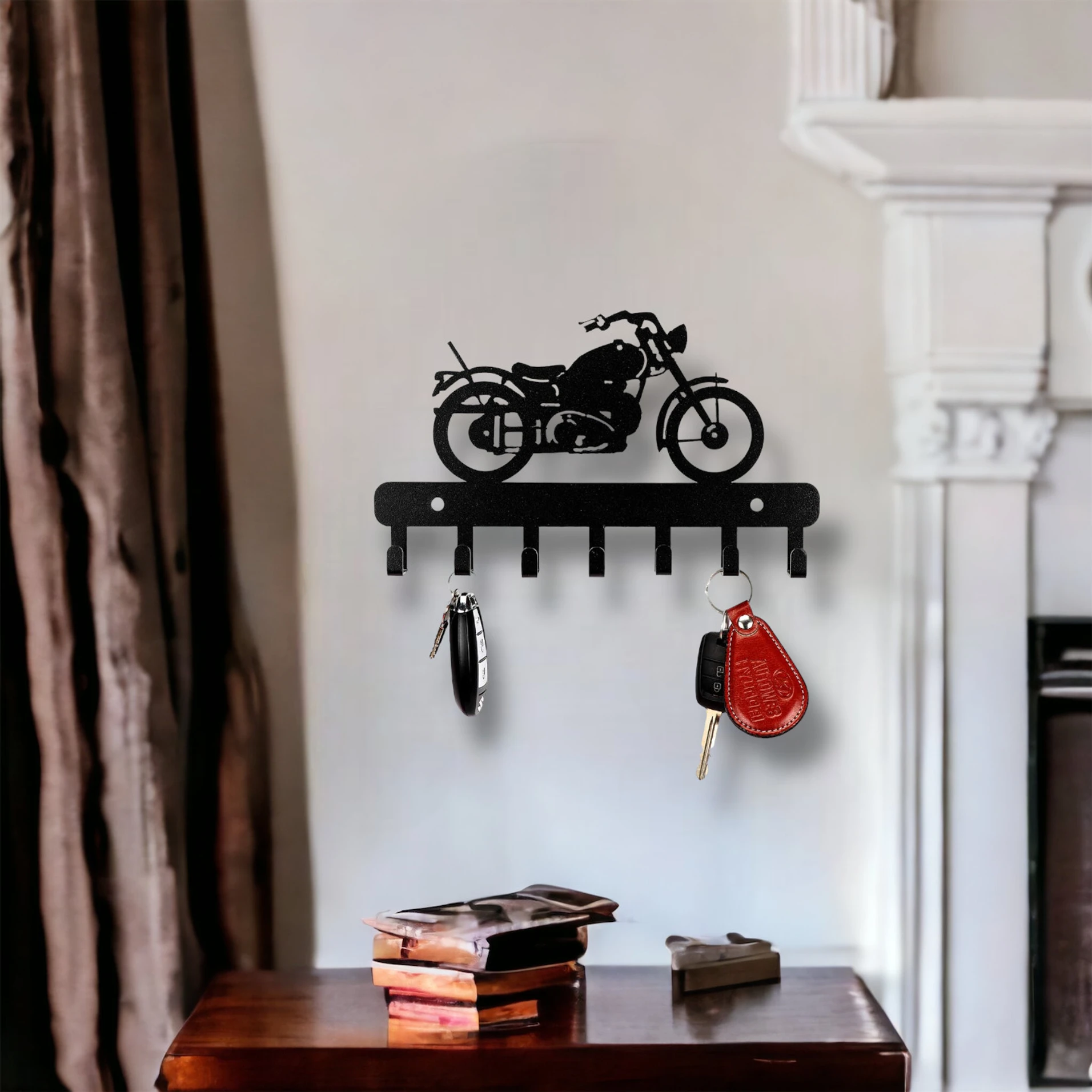 METAL CUT DESIGNER/DURABLE BIKE Iron Key Holder (7 Hooks, Black) - Image 4