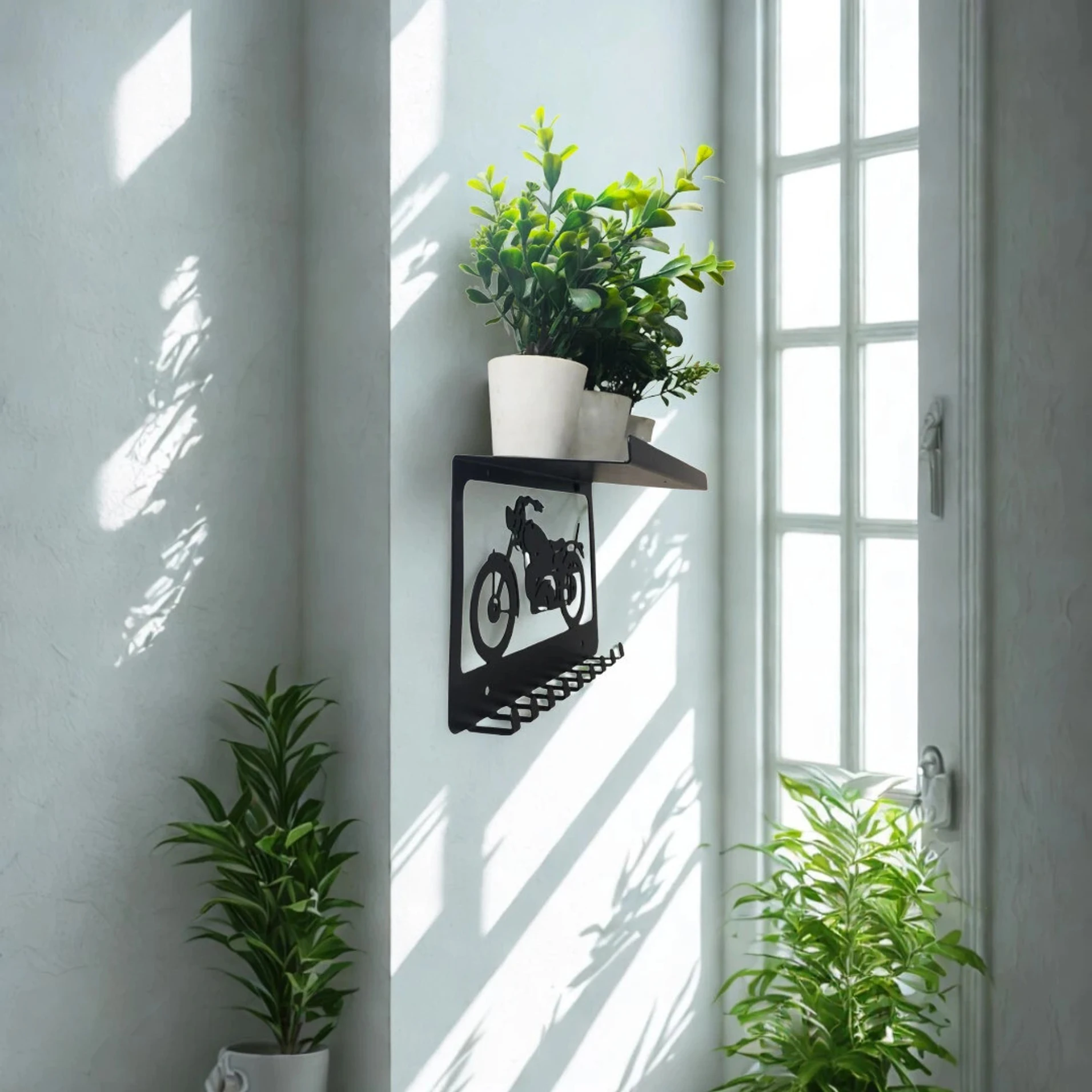 Metal Key Hanger with Shelf/Stand, Bike Design Steel Key Holder (9 Hooks, Black) - Image 3