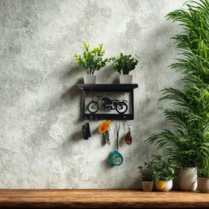 Metal Key Hanger with Shelf/Stand, Bike Design Steel Key Holder (9 Hooks, Black)