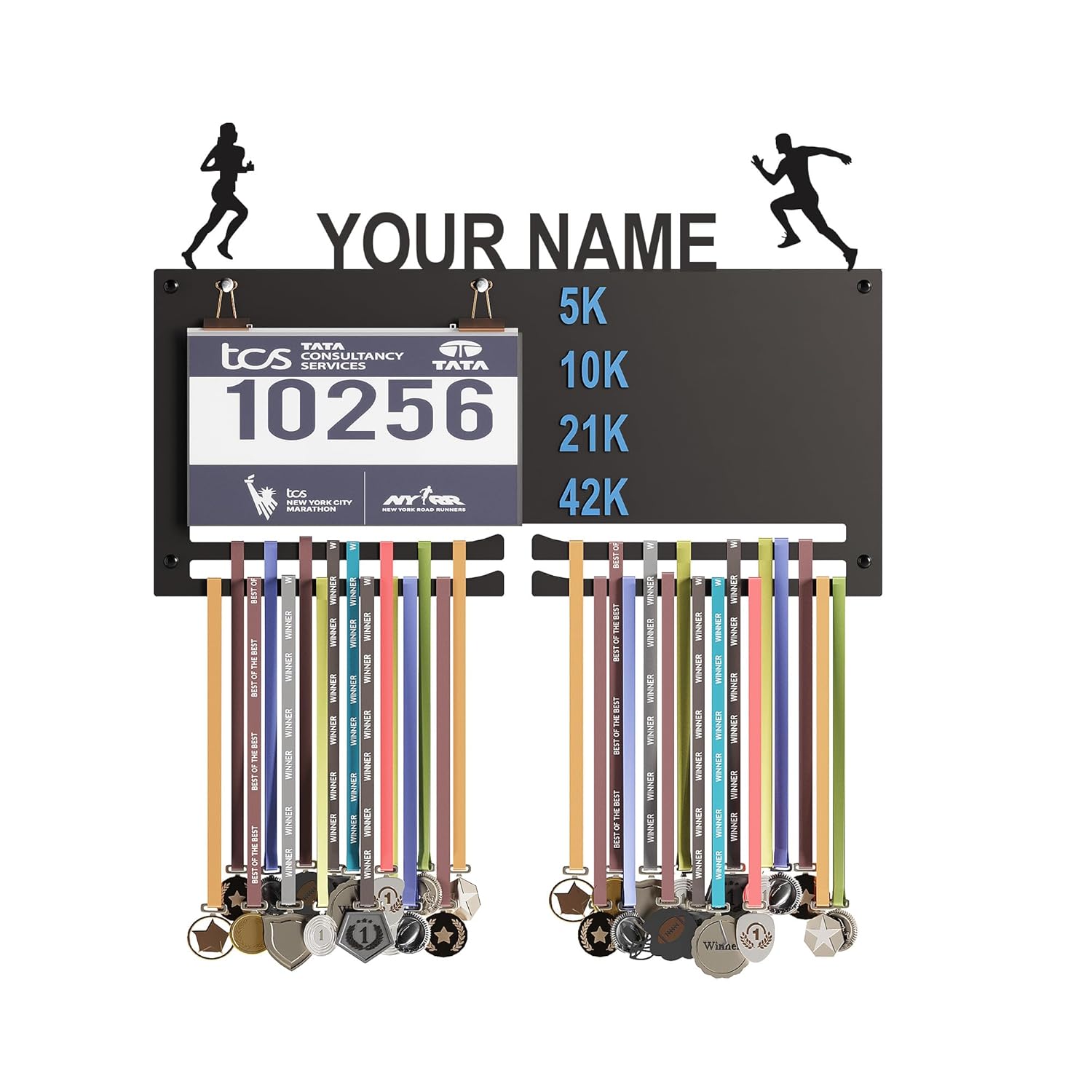 Personalized Marathon Bib & Medal Display Board | Running & Sports Achievement Holder | Hold Upto 40 Medals