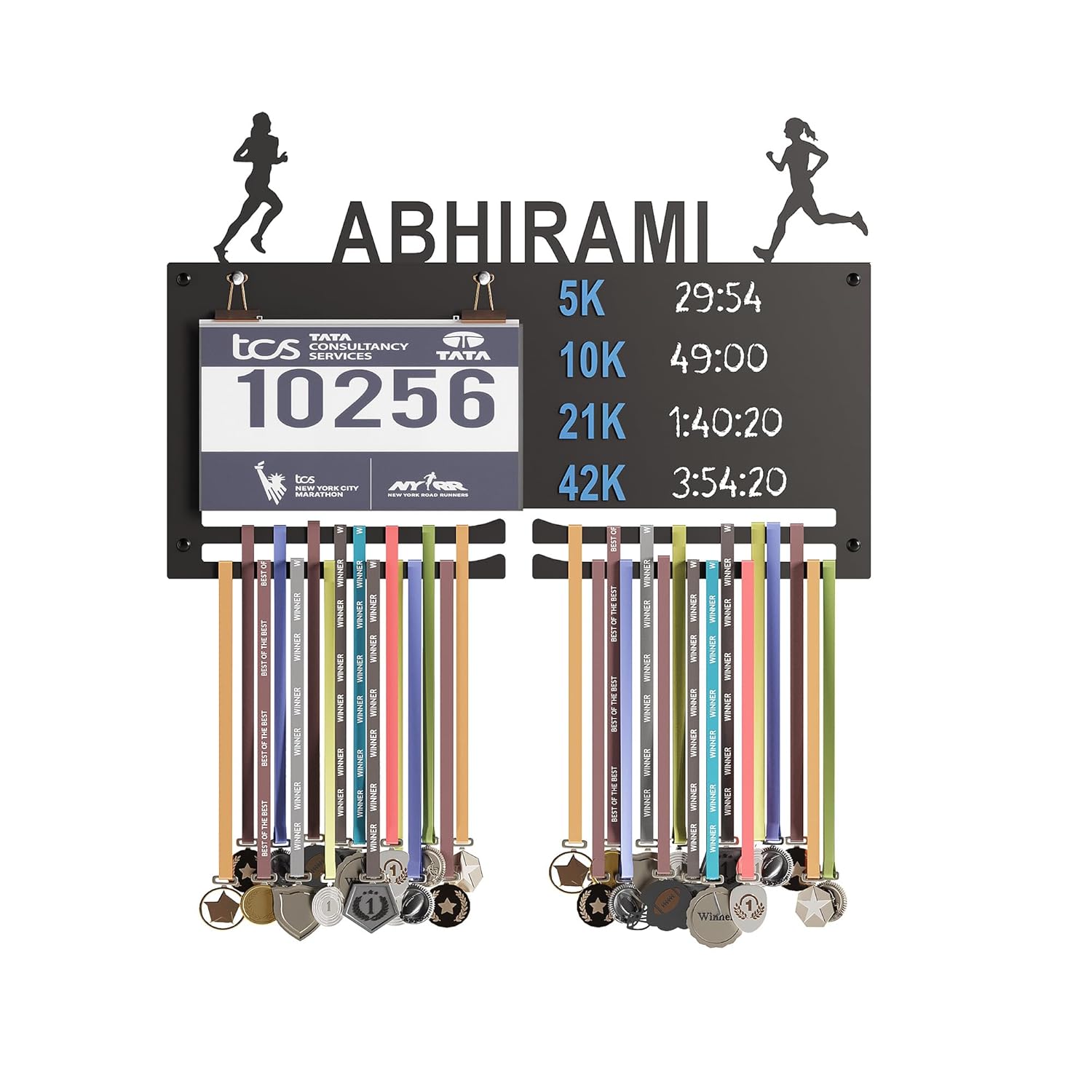 Personalized Marathon Bib & Medal Display Board | Running & Sports Achievement Holder | Hold Upto 40 Medals - Image 5