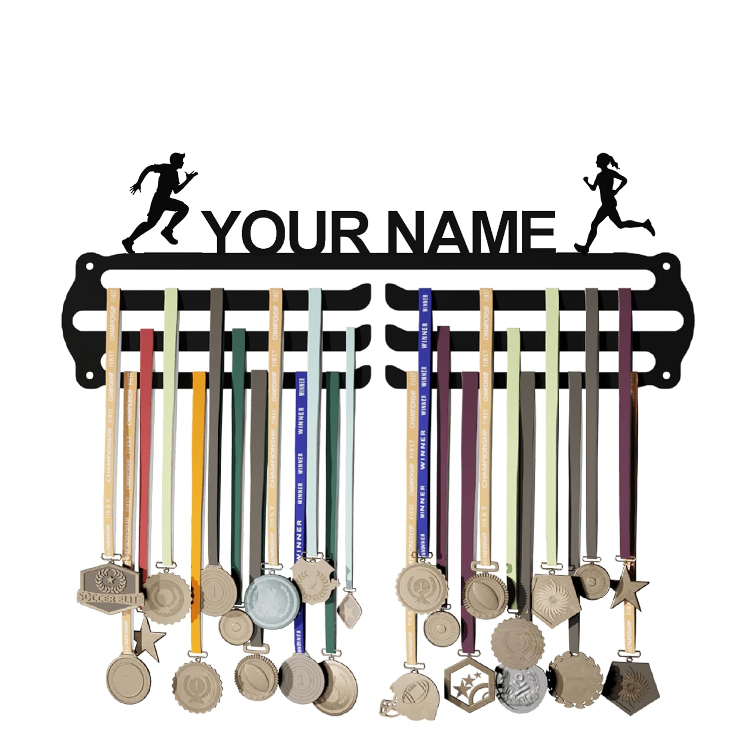 Personalized Medal Hangers for Wall - Hang Up to 60 Medals | Metal | Sports Medal Wall Display | Medal Holder | Black Glossy Finish