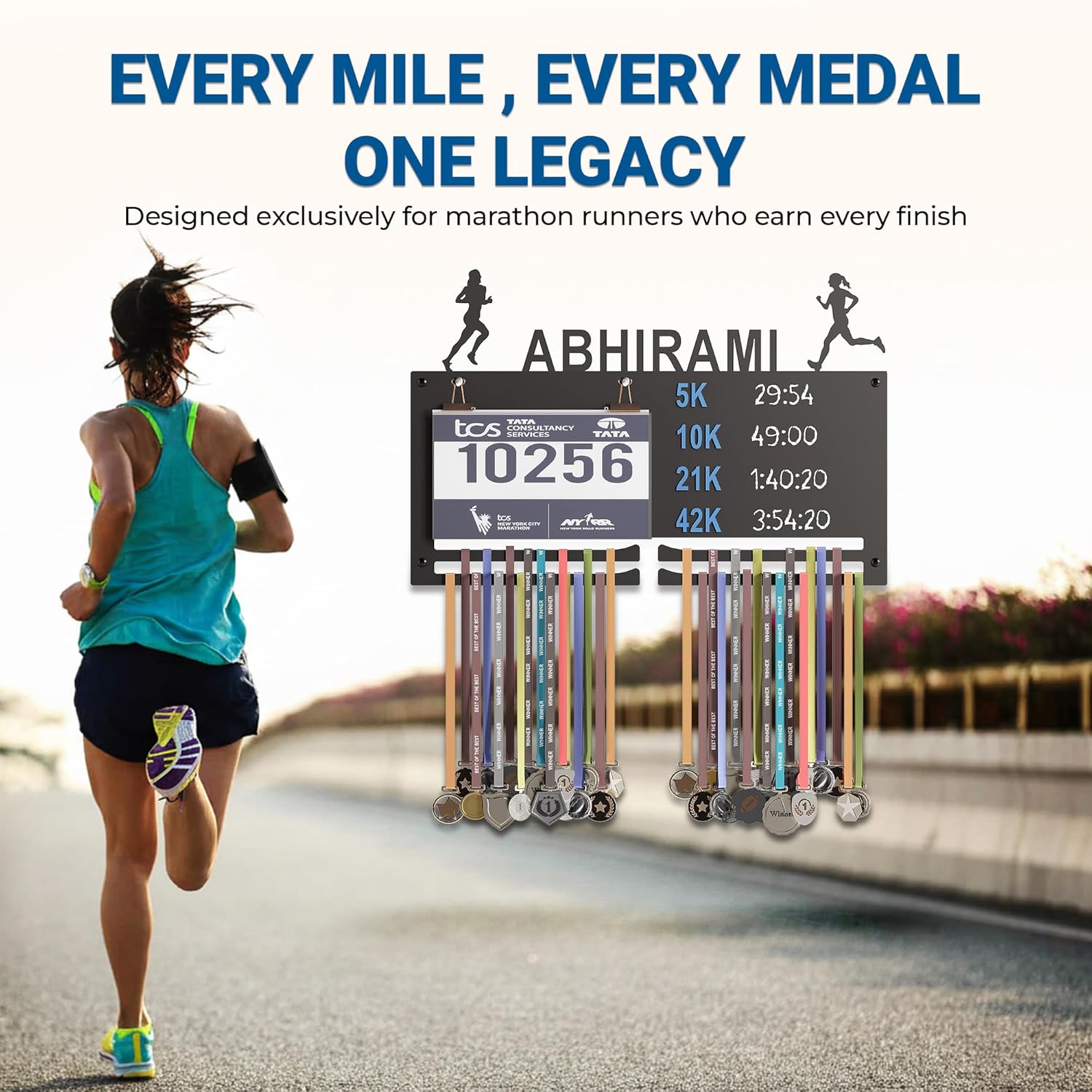 Personalized Marathon Bib & Medal Display Board | Running & Sports Achievement Holder | Hold Upto 40 Medals - Image 6