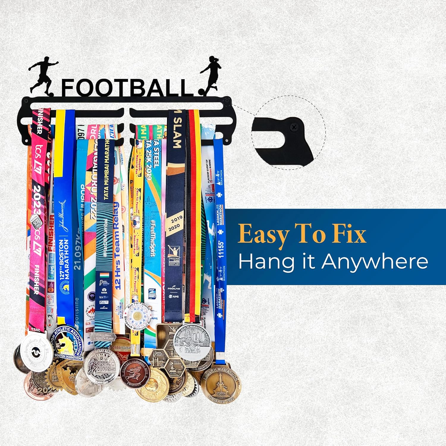 Personalized Medal Hangers for Wall - Hang Up to 60 Medals | Metal | Sports Medal Wall Display | Medal Holder | Black Glossy Finish - Image 5