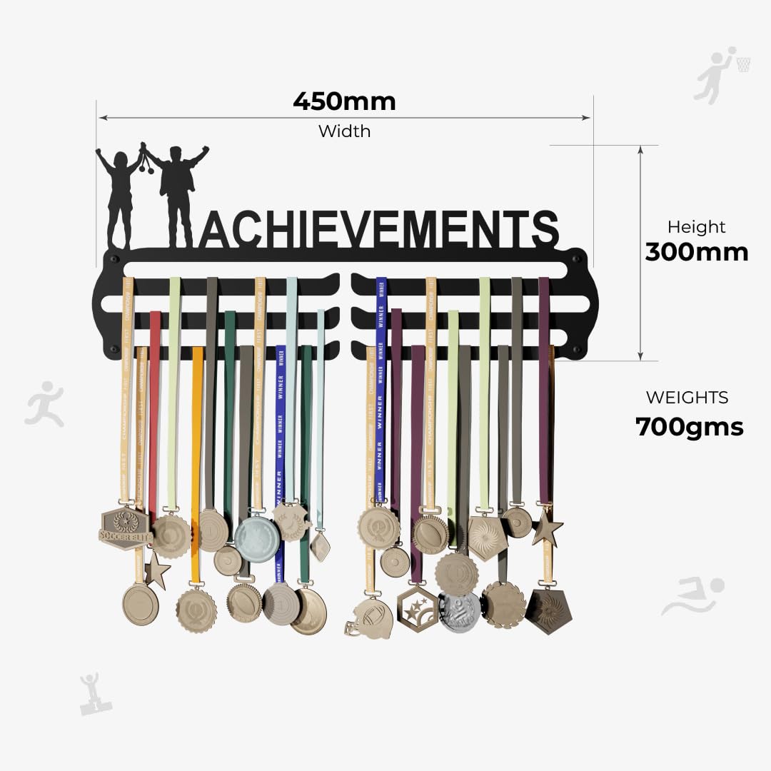 MEDAL HANGERS - Achievements Medal Holder - Large Metal Wall Display - Holds Up to 90 Medals - Black, Glossy Finish - Perfect for Kids and Athletes - Image 6