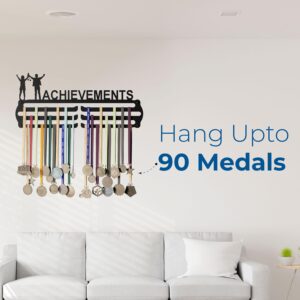 MEDAL HANGERS - Achievements Medal Holder - Large Metal Wall Display - Holds Up to 90 Medals - Black, Glossy Finish - Perfect for Kids and Athletes