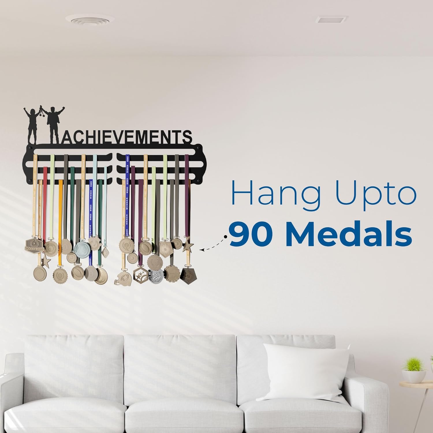 MEDAL HANGERS - Achievements Medal Holder - Large Metal Wall Display - Holds Up to 90 Medals - Black, Glossy Finish - Perfect for Kids and Athletes