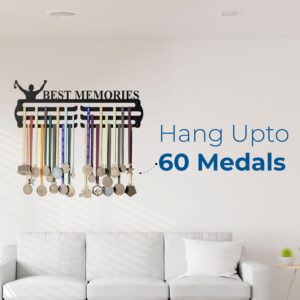MEDAL HANGERS - Best Memories Medal Holder - Metal Wall Display - Holds Up to 60 Medals - Black, Glossy Finish - Perfect for Kids and Athletes