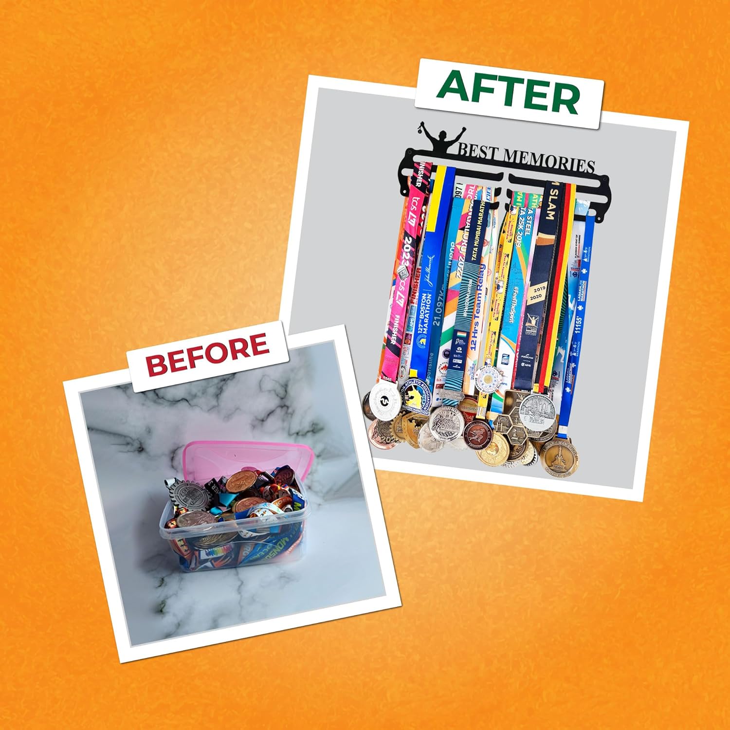 MEDAL HANGERS - Best Memories Medal Holder - Metal Wall Display - Holds Up to 60 Medals - Black, Glossy Finish - Perfect for Kids and Athletes - Image 3