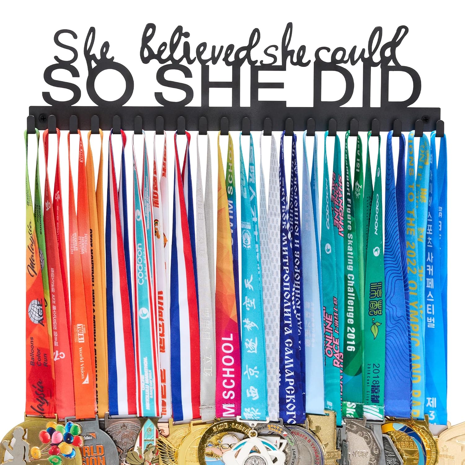 Medal Holder Display Hanger Frame for Sport Race Runner Rack-She Believed She Could -Sturdy Black Steel Metal Over 60 Medals Easy to Install - Image 5