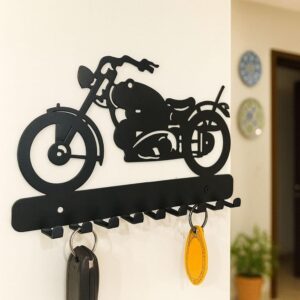 Bike Metal Key Holder | Decorative Wall-Mounted Key Rack with 9 Hooks for Entryway, Hallway, Kitchen & Home | Heavy-Duty Metal Key Organizer (25 x 15 cm)