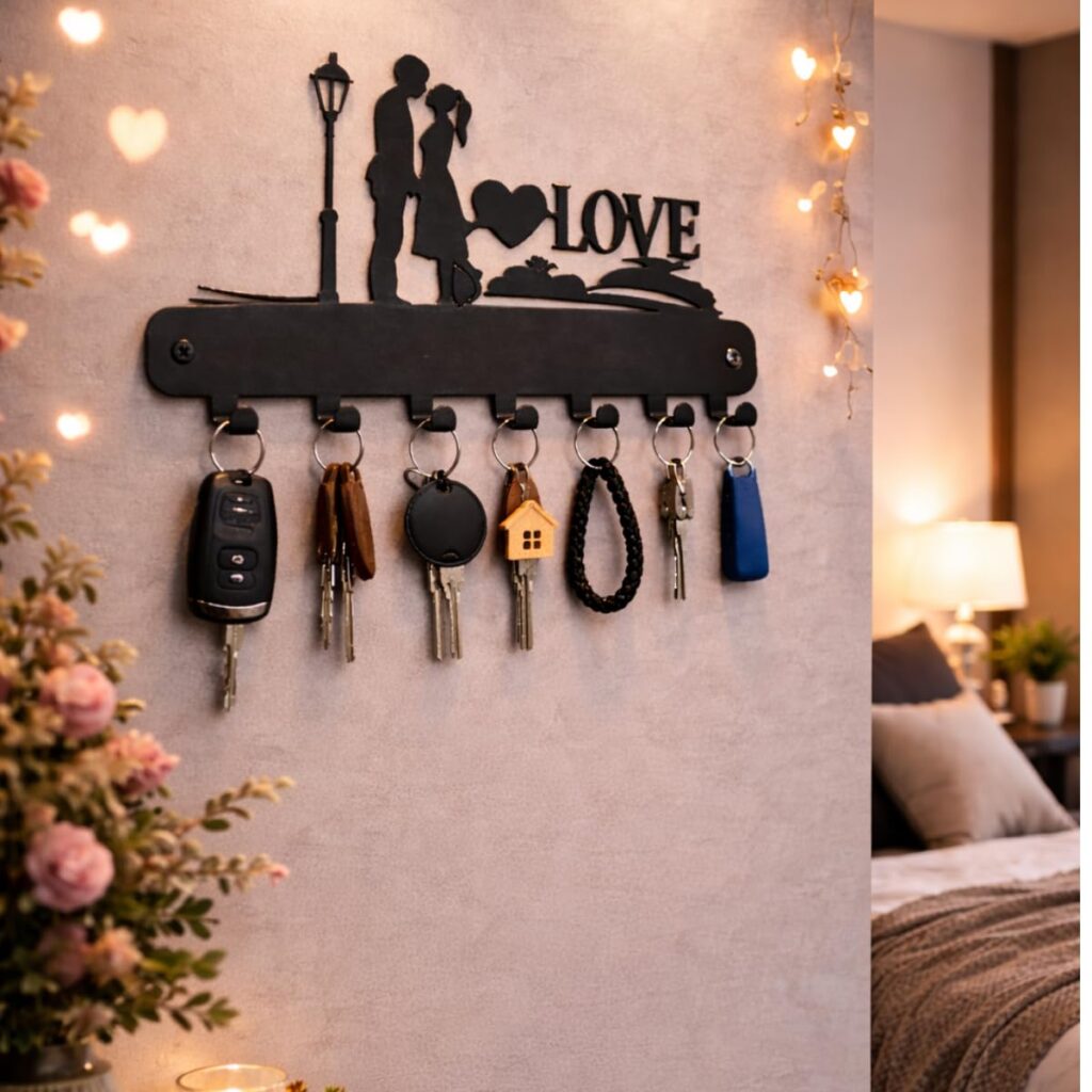 Meet DÉCOR Metal Love Key Holder Wall Mount with 7 Hooks | Decorative Wall-Mounted Key Rack Organizer for Home, Entryway, Kitchen & Hallway | Rust-Resistant Powder-Coated Metal Key Hanger