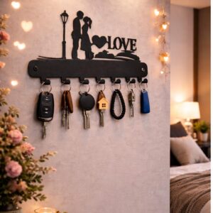 Meet DÉCOR Metal Love Key Holder Wall Mount with 7 Hooks | Decorative Wall-Mounted Key Rack Organizer for Home, Entryway, Kitchen & Hallway | Rust-Resistant Powder-Coated Metal Key Hanger