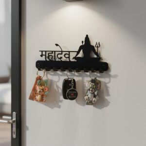 Meet DÉCOR Metal Mahadev Long Key Holder with 9 Hooks | Decorative Wall Mounted Key Rack Organizer | Sturdy Key Hanger for Home, Entryway, Hallway, Kitchen & Office Decor | 25 x 13 cm