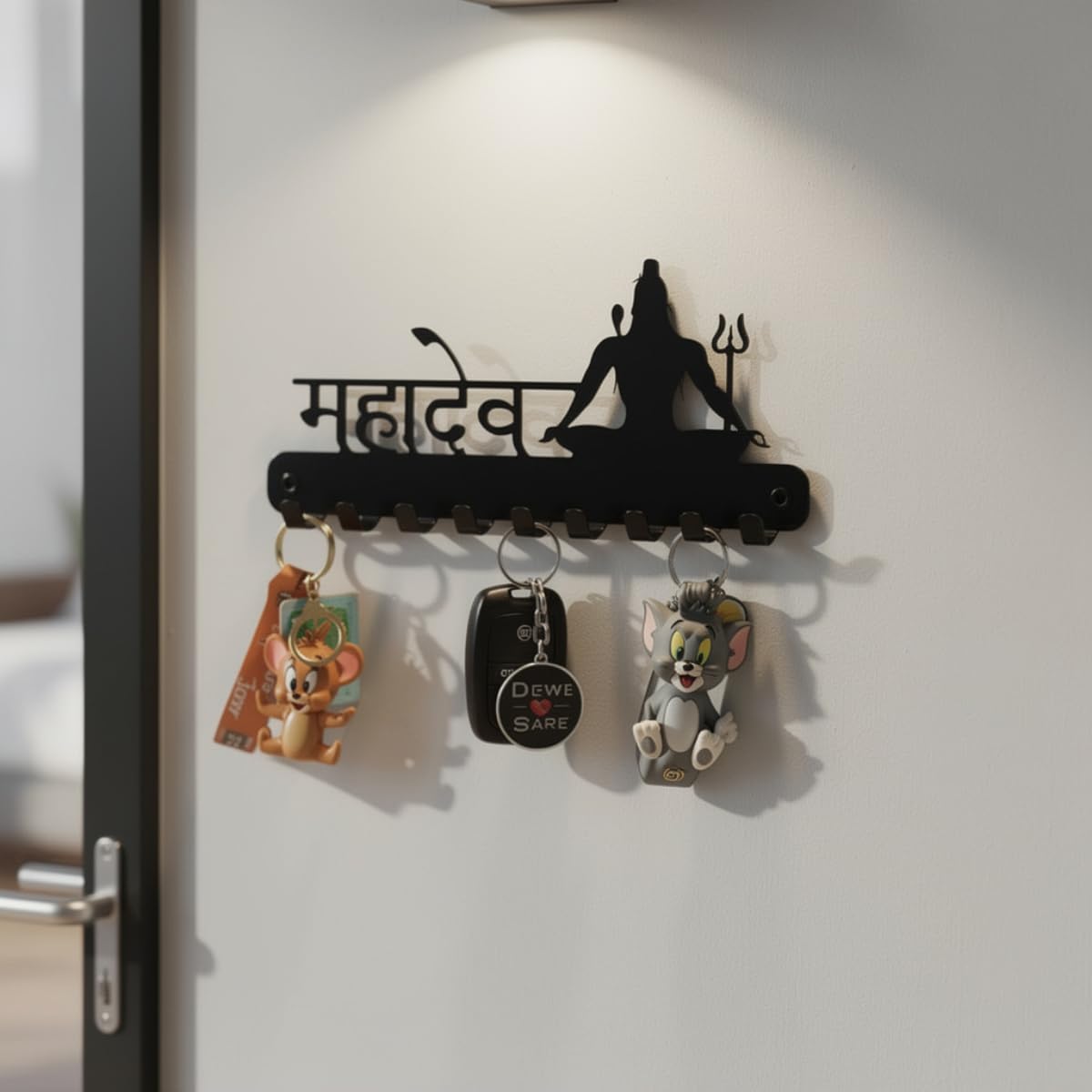 Meet DÉCOR Metal Mahadev Long Key Holder with 9 Hooks | Decorative Wall Mounted Key Rack Organizer | Sturdy Key Hanger for Home, Entryway, Hallway, Kitchen & Office Decor | 25 x 13 cm