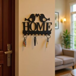 Meet DÉCOR Metal Olive Tree Design Key Holder with 8 Hooks | Decorative Wall Mounted Key Rack with Love Birds & Home Design | Stylish Key Organizer for Entryway, Hallway, Kitchen & Office | 26 x 16 cm