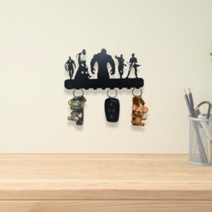 Meet DÉCOR Metal Key Holder Wall Mounted with 9 Hooks | Decorative Black Powder-Coated Key Rack Organizer for Home, Entryway, Hallway, Kitchen & Office | 25 x 15 cm