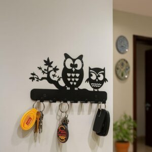 Owl Metal Key Holder | Decorative Wall-Mounted Key Rack with 9 Hooks for Entryway, Hallway, Kitchen & Home | Heavy-Duty Metal Key Organizer (25 × 13 cm)