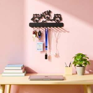 3 Owl Metal Key Holder | Decorative Wall-Mounted Key Rack with 9 Hooks for Entryway, Hallway, Kitchen & Home | Heavy-Duty Metal Key Organizer (25 × 13 cm)