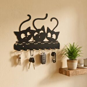 Meet DÉCOR Metal Cat Family Key Holder with 8 Hooks | Decorative Wall-Mounted Key Rack for Home, Entryway, Kitchen & Office.