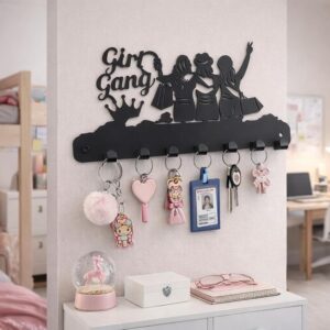 Metal Key Holder Wall Mount with 7 Hooks | Decorative Metal Key Rack & Organizer for Entryway, Kitchen, Hallway & Home | Heavy-Duty Wall Key Hanger