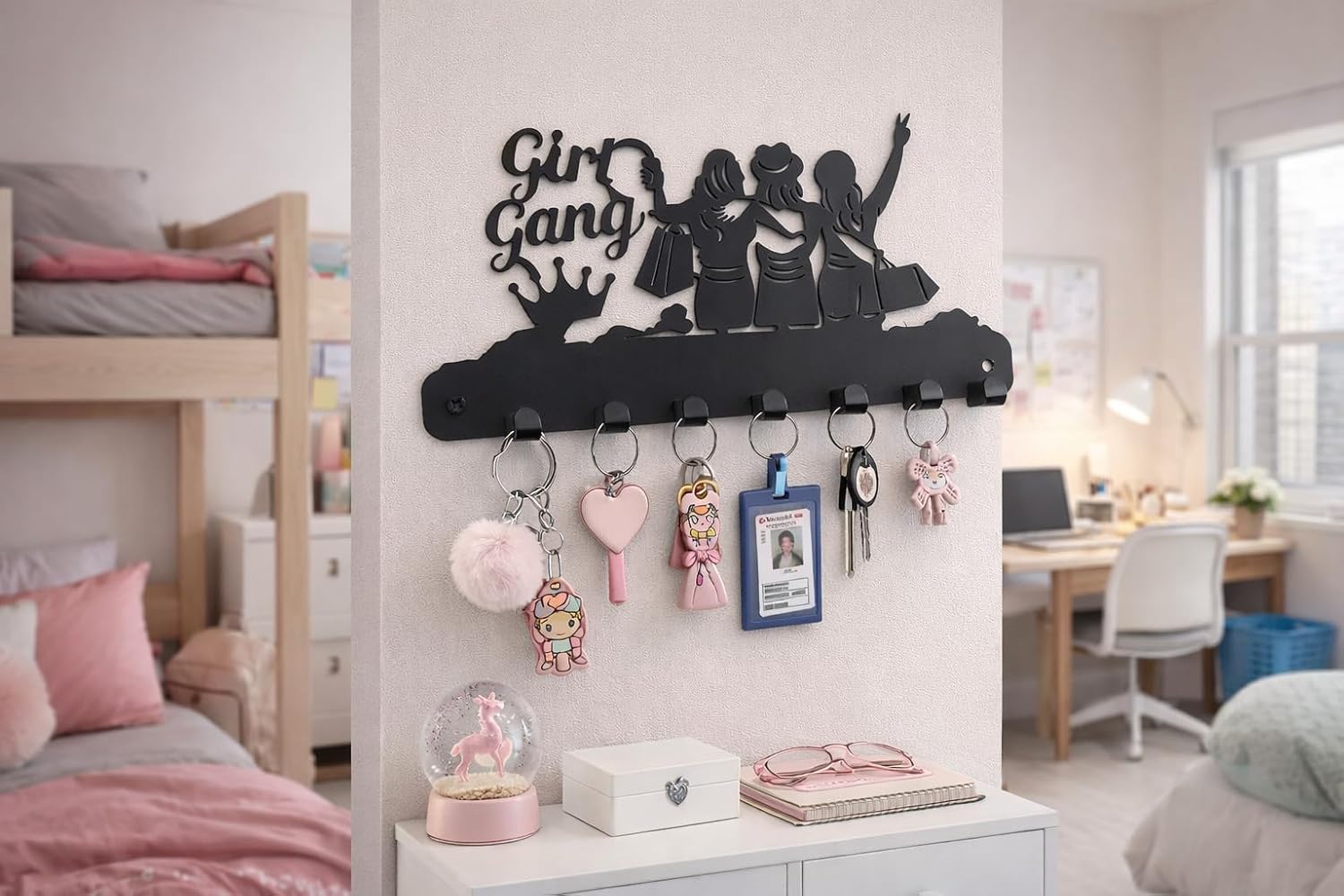Metal Key Holder Wall Mount with 7 Hooks | Decorative Metal Key Rack & Organizer for Entryway, Kitchen, Hallway & Home | Heavy-Duty Wall Key Hanger