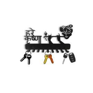 Meet DÉCOR Metal Lord Krishna with Flute Key Holder | Decorative Wall-Mounted Key Rack with 9 Hooks for Home, Entryway, Kitchen & Hallway | Heavy-Duty Metal Key Organizer (26 × 16 cm)