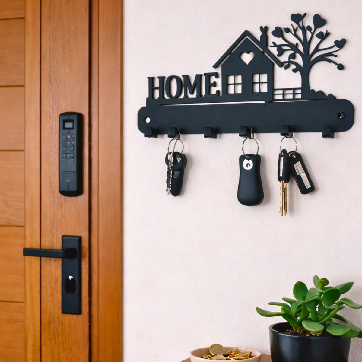 Meet DÉCOR Metal Home Key Holder Wall Mount with 7 Hooks | Decorative Metal Key Rack Organizer for Entryway, Kitchen, Hallway & Living Room | Heavy-Duty Wall Key Hanger for Home Decor