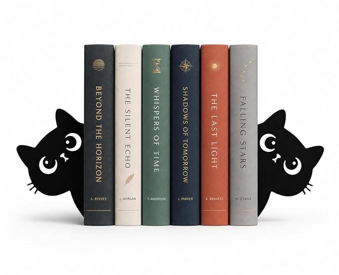 Metal Cat Bookends Set of 2 | Non-Slip Heavy Duty Book Holder for Bookshelves, Study Table, Office Desk & Library