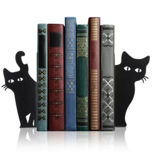 Cat Bookends Set of 2 | Decorative Metal Book Holder for Bookshelves, Study Table & Office Desk | Heavy Duty Non-Slip Book Organizer Gift for Book Lovers