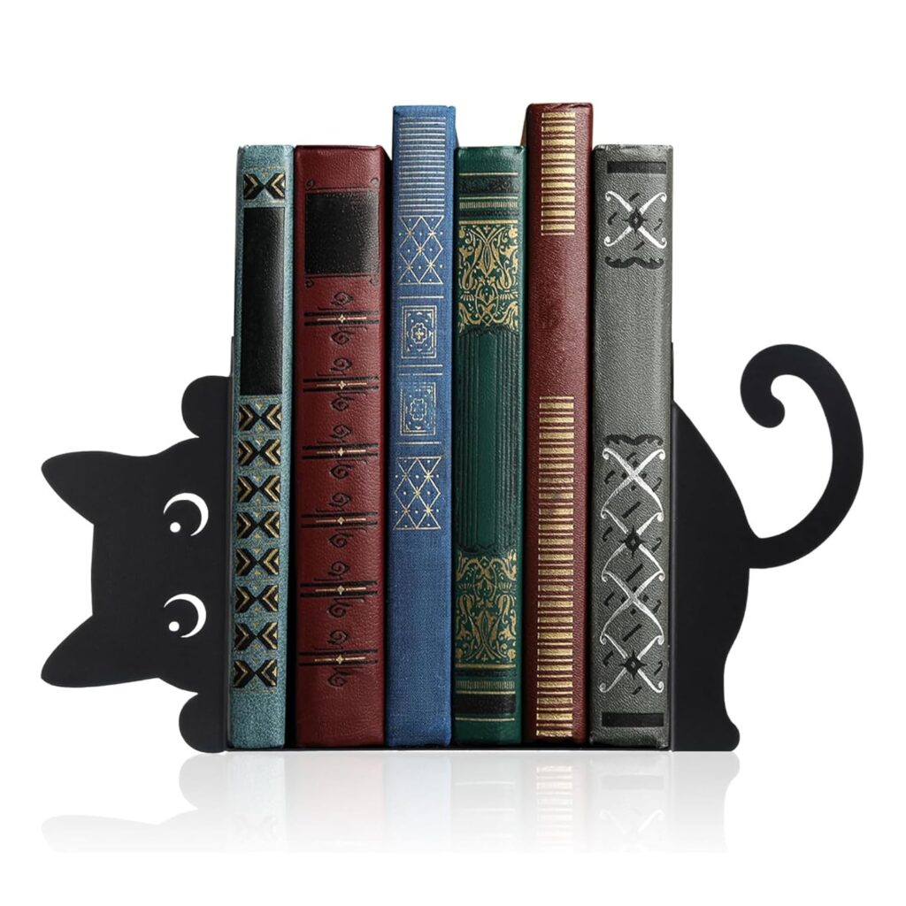 Cute Cat Metal Bookends Set of 2 | Heavy Duty Decorative Non-Slip Book Holder Stand for Bookshelves, Study Table, Office Desk & Home Library | Gift for Book Lovers