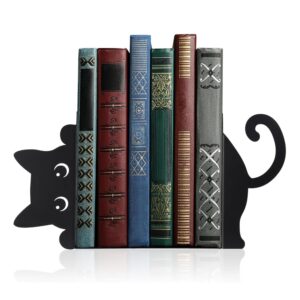 Cute Cat Metal Bookends Set of 2 | Heavy Duty Decorative Non-Slip Book Holder Stand for Bookshelves, Study Table, Office Desk & Home Library | Gift for Book Lovers