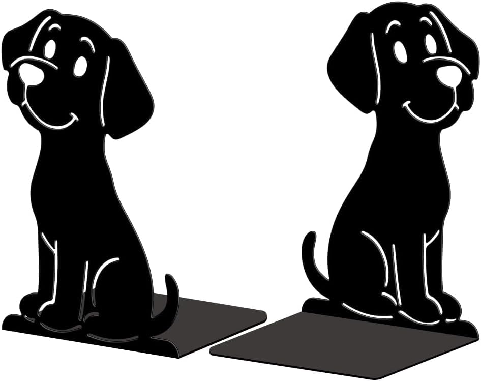 Metal Dog Bookends Set of 2 | Heavy Duty Decorative Non-Slip Puppy Book Holder Stand for Bookshelves, Study Table, Office Desk & Home Library | Gift for Book Lovers